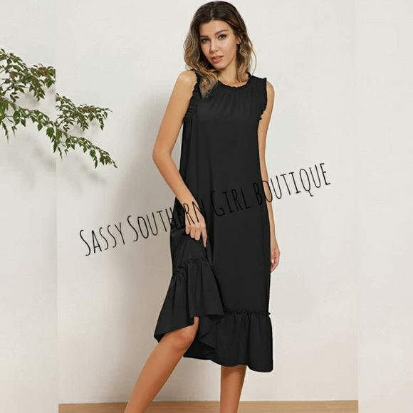 🆕⭐ Black ruffle hem sleeveless midi dress - Picture 3 of 7